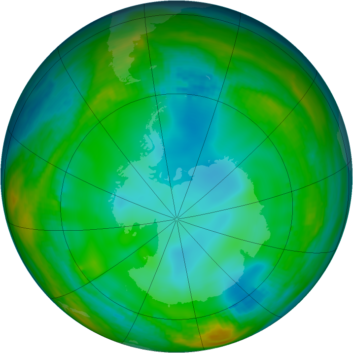 Antarctic ozone map for 24 June 1982